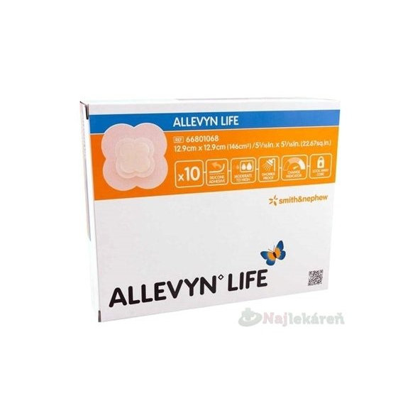ALLEVYN LIFE Krytie na rany 12,9x12,9cm, adhezívne penové krytie so silikónovým gélom 10ks