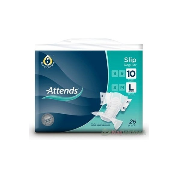 ATTENDS Slip Regular 10 L plienkové nohavičky, savosť 3699ml, obvod bokov 100-150cm, 26ks