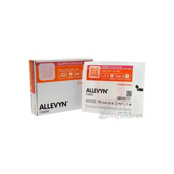 ALLEVYN Gentle Border Krytie na rany 7,5x7,5cm, adhezívne penové krytie so silikónovým gélom 10ks