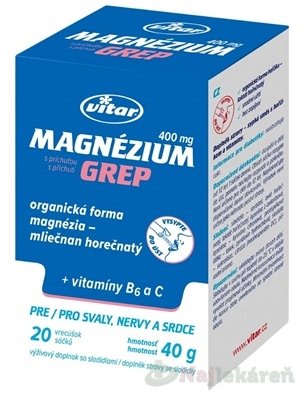 E-shop VITAR Magnézium 400 mg + vitamíny B6 a C príchuť grep 20 vresúčok