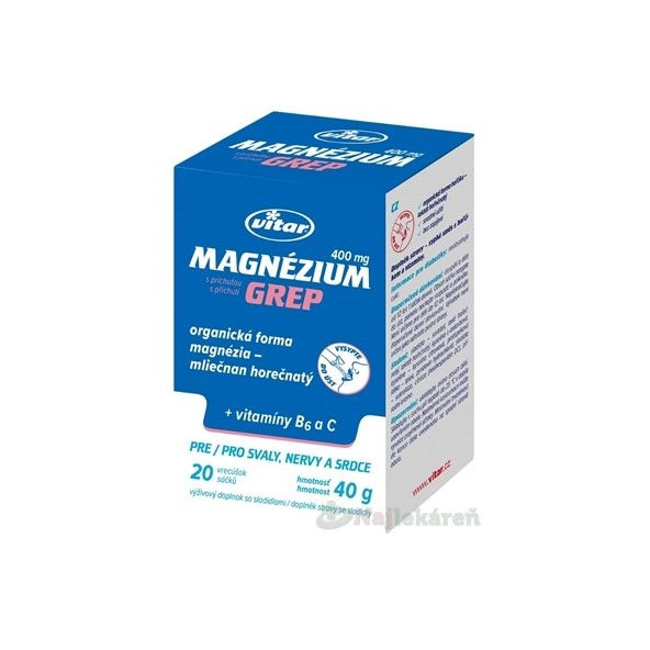 VITAR Magnézium 400 mg + vitamíny B6 a C príchuť grep 20 vresúčok
