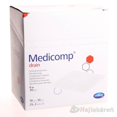 MEDICOMP DRAIN kompres z netkaného textilu sterilný 10x10cm 50ks