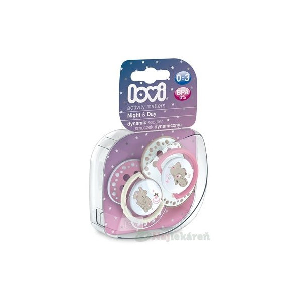 LOVI Dynamický utišujúci cumlík Night&Day pre dievča 2ks
