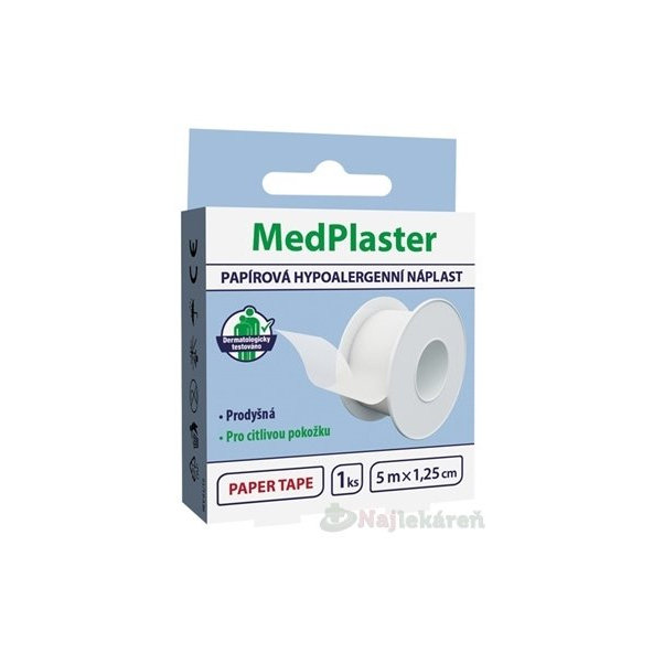 MedPlaster papierová náplasť 5mx1.25cm, fixačná, hypoalergénna, cievka 1ks