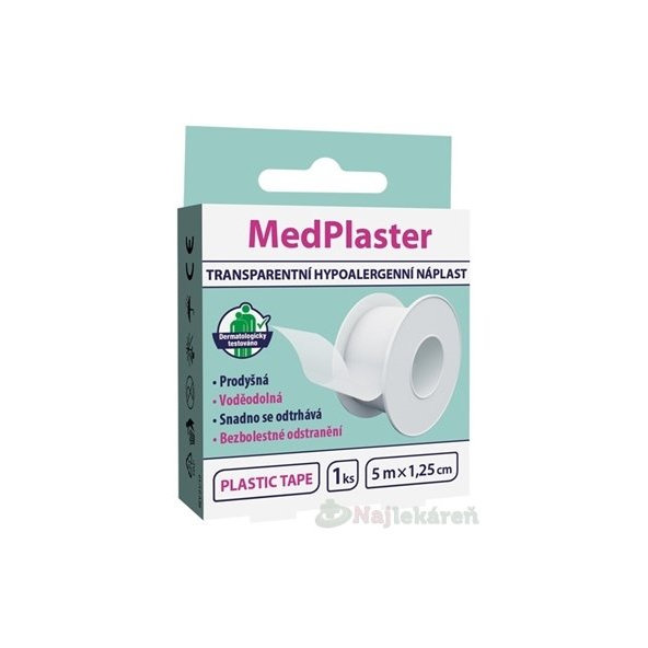 MedPlaster  TRANSPARENTNÁ NÁPLASŤ 5mx1.25cm, fixačná, hypoalergénna, cievka 1ks