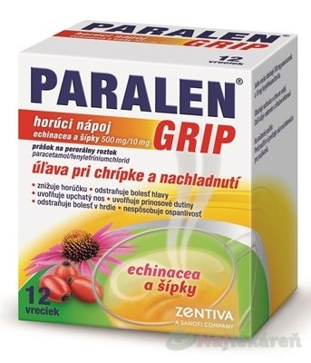 E-shop PARALEN GRIP horúci nápoj echinacea a šípky na chrípku 12 vreciek
