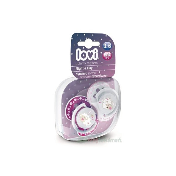 LOVI Dynamický utišujúci cumlík Night&Day 3-6m 2ks