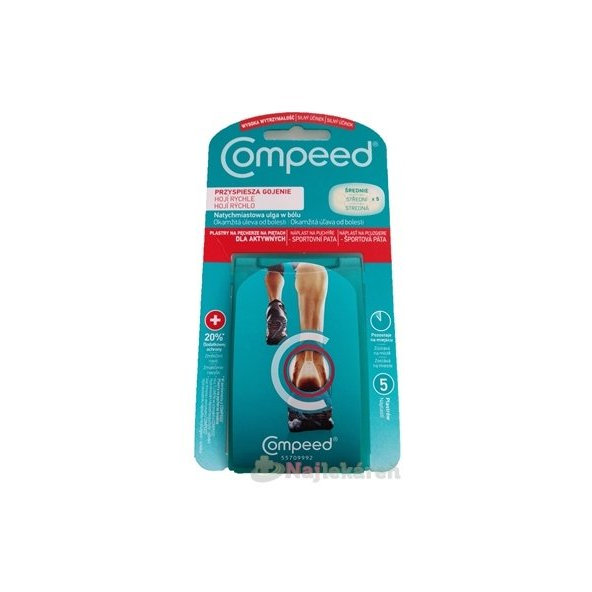 Compeed NÁPLASŤ ŠPORTOVÁ na pľuzgiere, Päta gélová, stredná 5ks