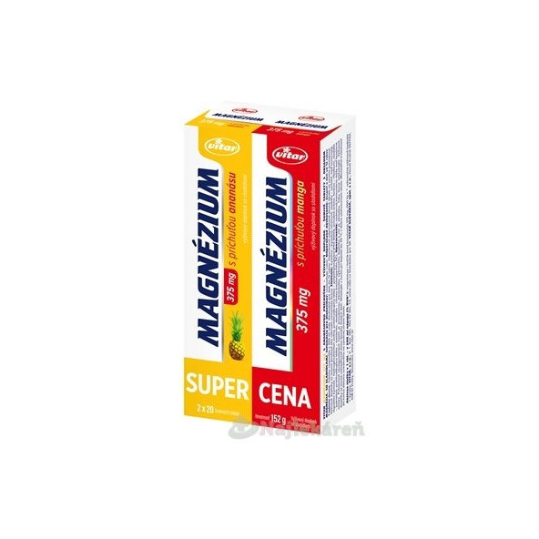 VITAR MAGNÉZIUM 375 mg DUOPACK s príchuťou manga a ananásu 2x20ks 1set