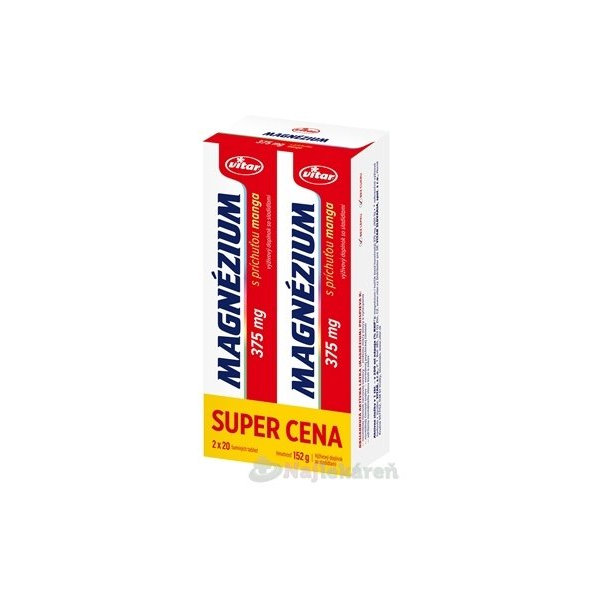 VITAR MAGNÉZIUM 375 mg DUOPACK s príchuťou manga 2x20ks 1set