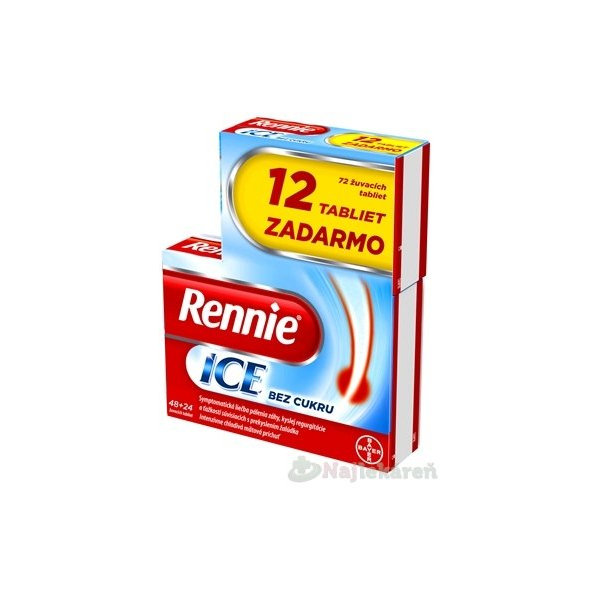 Rennie ICE bez cukru na úľavu od príznakov pálenia záhy 72 tabliet