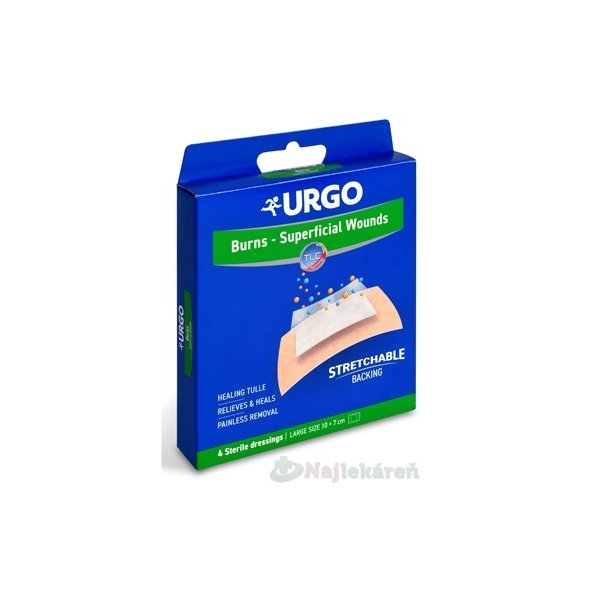 URGO Burns Na popáleniny lipidokoloidná náplasť, sterilná (10x7cm)  4ks
