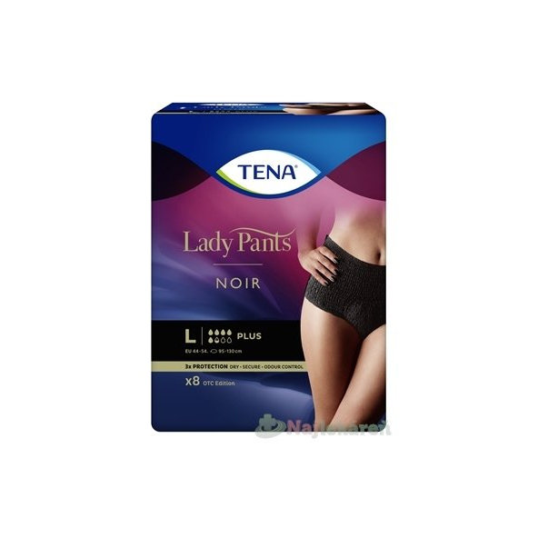 TENA Lady Pants PLUS NOIR LARGE čierne dámske naťahovacie inkontinenčné nohavičky  8ks