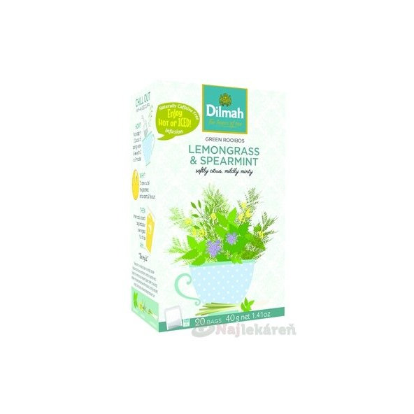Dilmah GREEN ROOIBOS LEMONGRASS & SPEARMINT porcovaný čaj, 20x2g