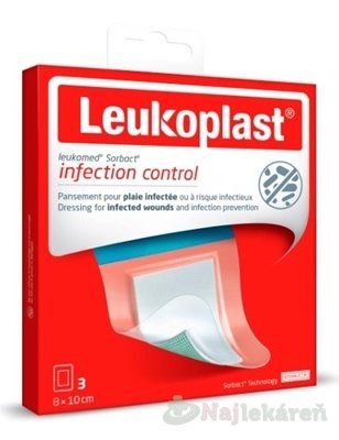 E-shop LEUKOPLAST LEUKOMED SORBACT absorbčná náplasť na rany, vodeodolná, sterilná 8x10cm, 3ks