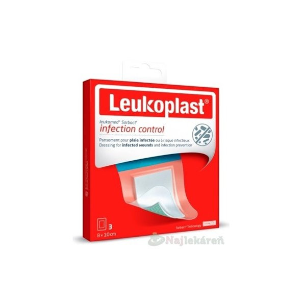 LEUKOPLAST LEUKOMED SORBACT absorbčná náplasť na rany, vodeodolná, sterilná 8x10cm, 3ks