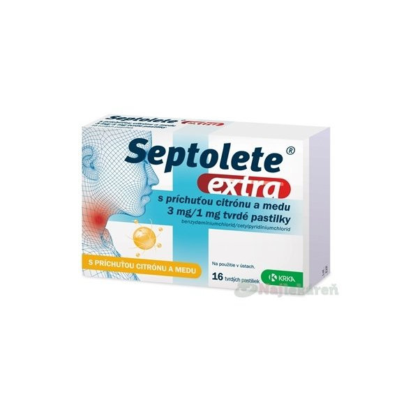 Septolete extra citrón a med na bolesť hrdla 16 pastiliek