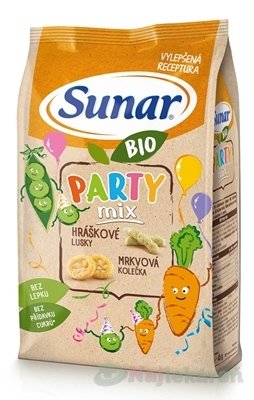 E-shop Sunar BIO Chrumky Party mix (hráškové struky a mrkvové kolieska)(od ukonč. 12. mesiaca) 45 g