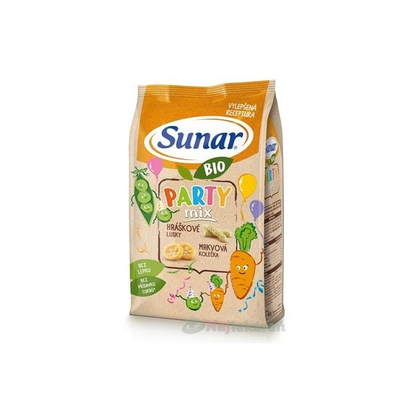 Sunar BIO Chrumky Party mix (hráškové struky a mrkvové kolieska)(od ukonč. 12. mesiaca) 45 g
