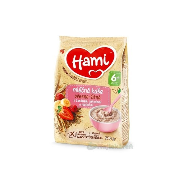 Hami mliečna ovseno-ražná kaša, jahoda-malina 210g