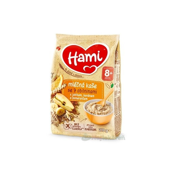 Hami mliečna kaša so 7 obilninami s jablkom, banánom a pomarančom (od ukonč. 8. mesiaca) 210 g