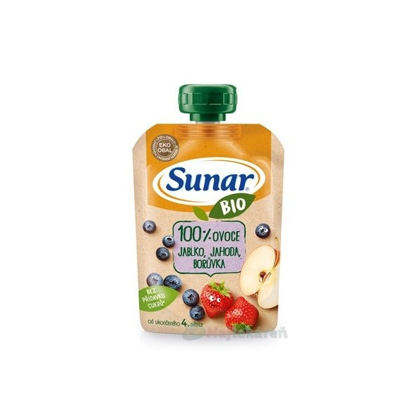 Sunar BIO Kapsička Jablko, jahoda, čučoriedka 100 % ovocia (od ukonč. 4. mesiaca) 100 g