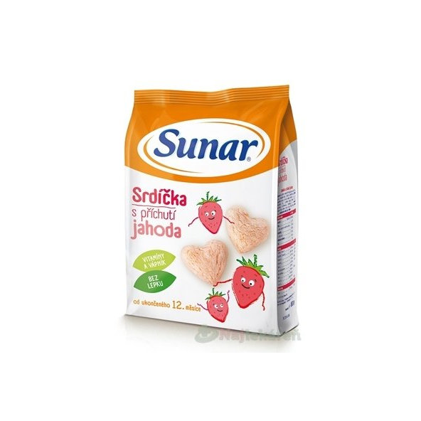 Sunar Detský snack Srdiečka s príchuťou jahoda (od ukonč. 12. mesiaca) 50 g