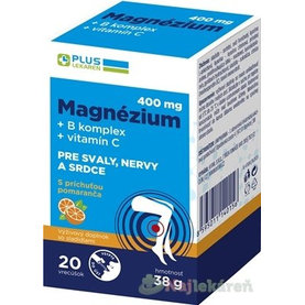 PLUS LEKÁREŇ Magnézium 400 mg + B komplex + vitamín C, vrecúška s príchuťou pomaranč 20 ks
