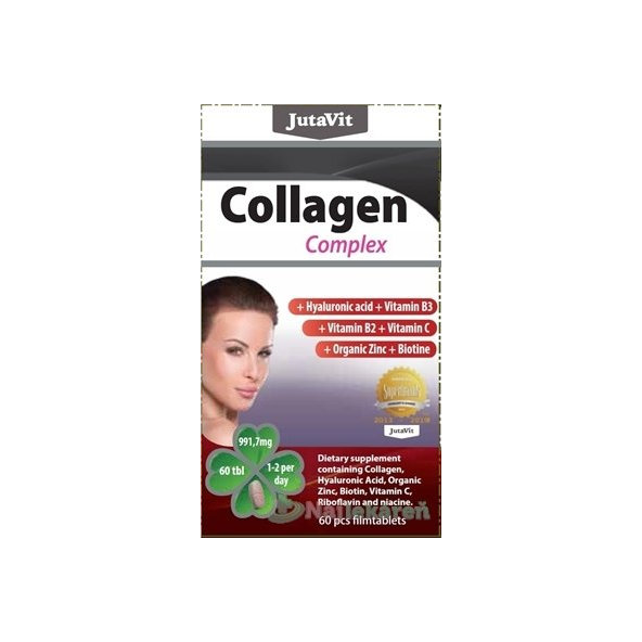 JutaVit Kolagén komplex (kyselina hyalurónová, vitamíny B3, B2, C + organický zinok a biotín) 60tbl.