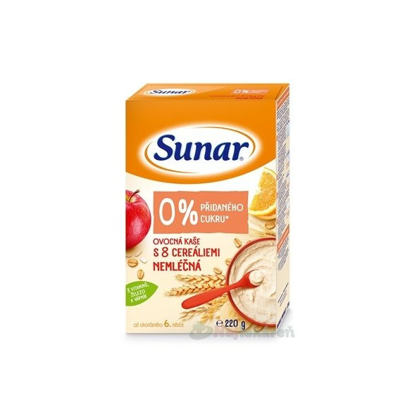 Sunar Ovocná KAŠA s 8 cereáliami NEMLIEČNA, (od ukonč. 6. mesiaca), 220g