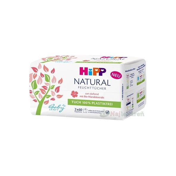HiPP BabySANFT NATURAL vlhčené obrúsky 2x60ks