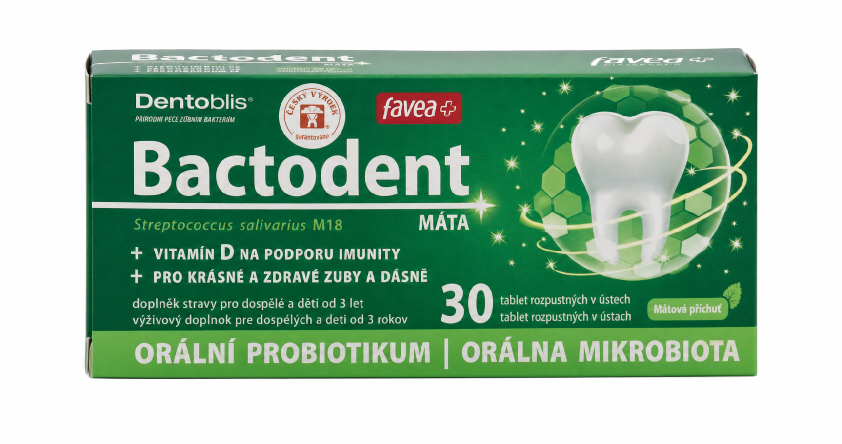favea Bactodent s vitamínom D mätová príchuť 30 žuvacích tabliet