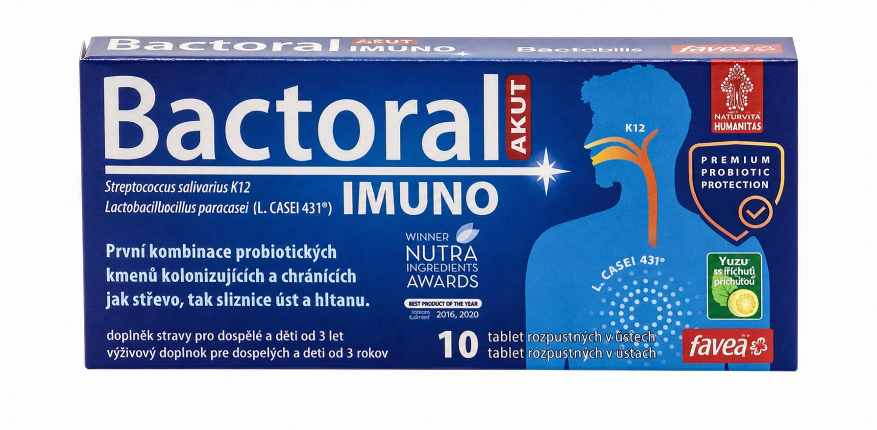 favea Bactoral AKUT IMUNO yuzu - mätová príchuť 10 žuvacích tabliet