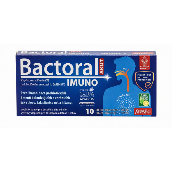favea Bactoral AKUT IMUNO yuzu - mätová príchuť 10 žuvacích tabliet