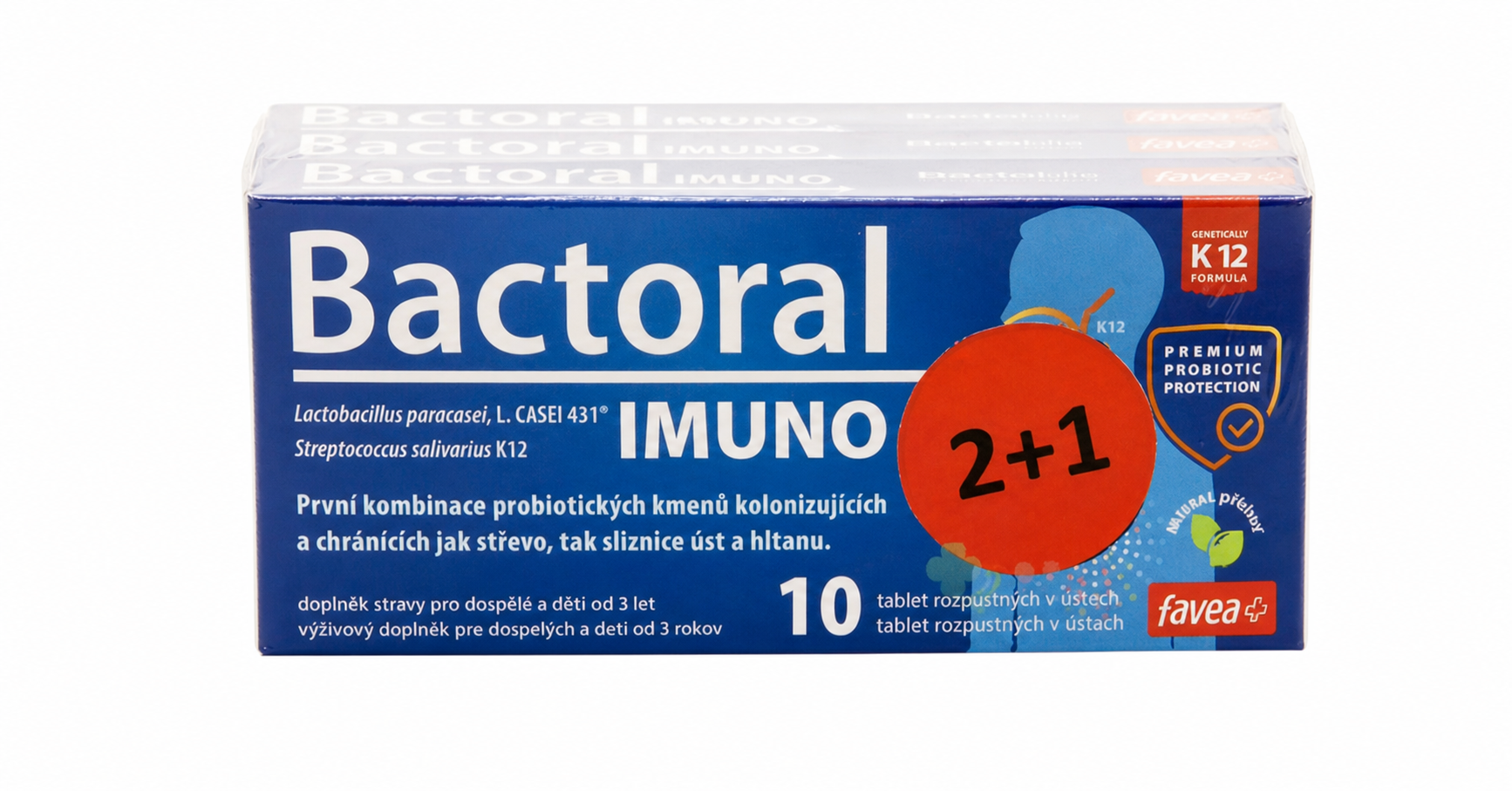 favea Bactoral AKUT IMUNO mätová príchuť 2+1 30 žuvacích tabliet
