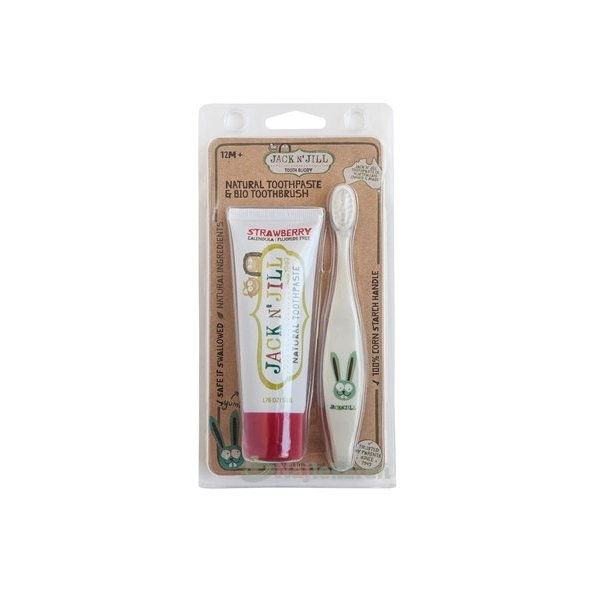 JACK N´JILL Prírodná detská zubná pasta JAHODA+kefka Zajko 1set