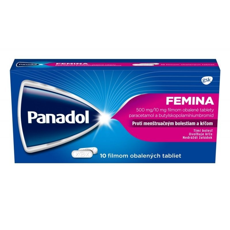 E-shop PANADOL FEMINA pri menštruačných bolestiach a kŕčoch 10 tabliet