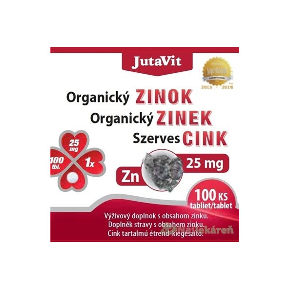 JutaVit Organický Zinok 25 mg, 100ks