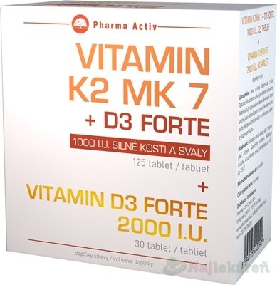 E-shop Pharma Activ Vitamín K2 MK 7 + D3 FORTE 1000 I.U., (125ks + 30ks)