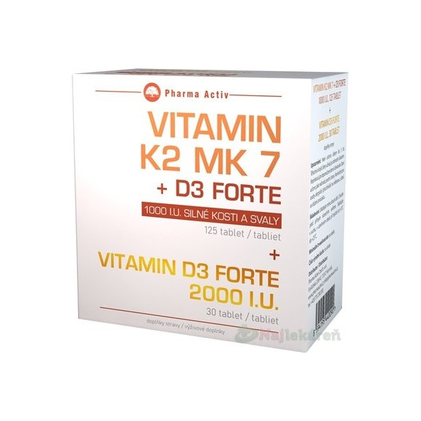 Pharma Activ Vitamín K2 MK 7 + D3 FORTE 1000 I.U., (125ks + 30ks)