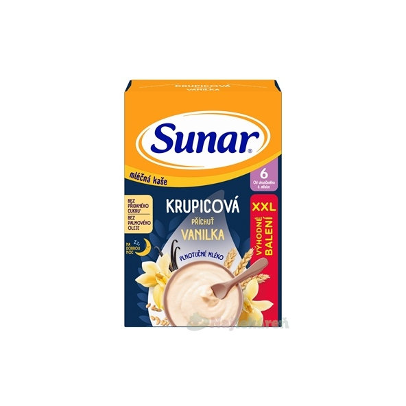 SUNAR mliečna KAŠA KRUPICOVÁ Na dobrú noc XXL balenie 6m+ 340 g