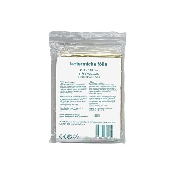 ALFA VITA Izotermická fólia 220x140cm, striebro/zlato 1ks