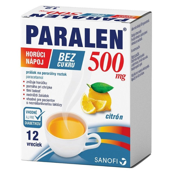 PARALEN horúci nápoj bez cukru 500 mg na chrípku 12 vreciek