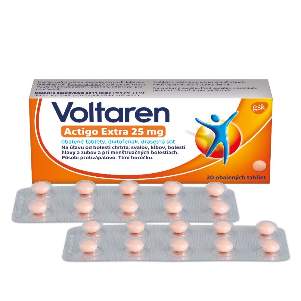 E-shop Voltaren Actigo Extra 25 mg na bolesť svalov a kĺbov 20 tbl