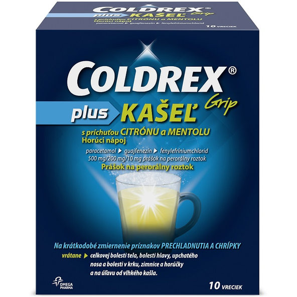 COLDREX Grip plus KAŠEĽ príchuť citrón a mentol chrípku a prechladnutie 10 ks
