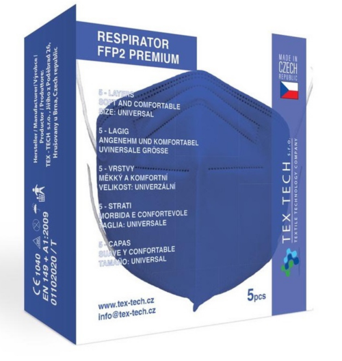 E-shop Respirátor FFP 2 modrý, premium 5 ks