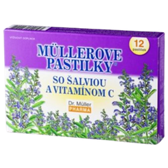 MÜLLEROVE PASTILKY SO ŠALVIOU A VITAMÍNOM C proti nachladnutiu 12 pastiliek