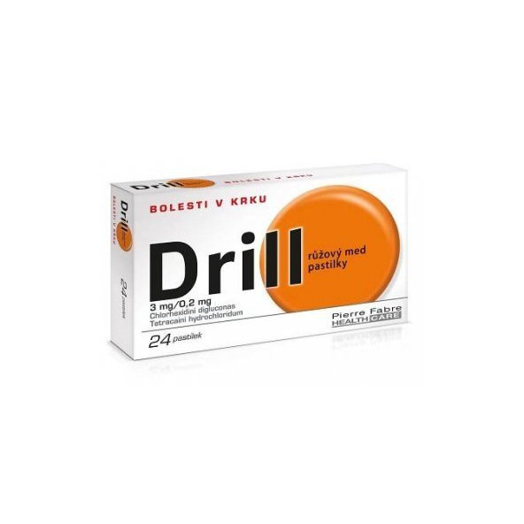DRILL RUŽOVÝ MED tvrdé pastilky proti bolesti hrdla 24 pastiliek