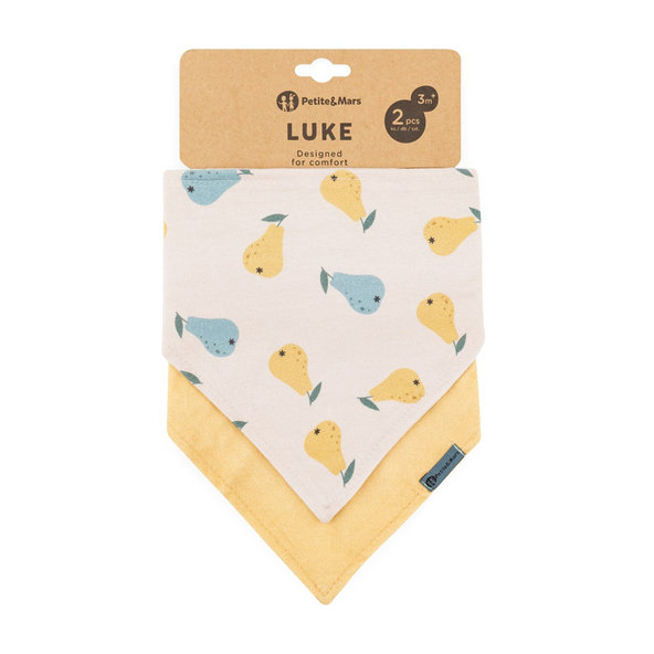 PETITE&MARS Podbradník bandana Luke Beige Pears&Intense Ochre 3m+ 2 ks