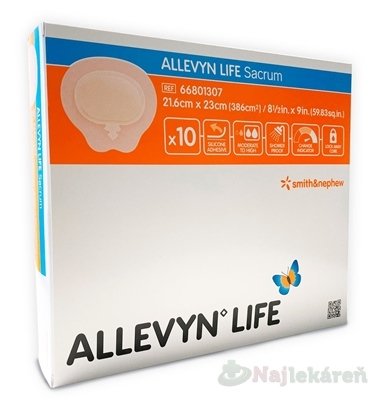 E-shop ALLEVYN LIFE Sacrum Krytie na krížovú oblasť 21,6x23cm, adhezívne penové krytie so sil. gél. 10ks